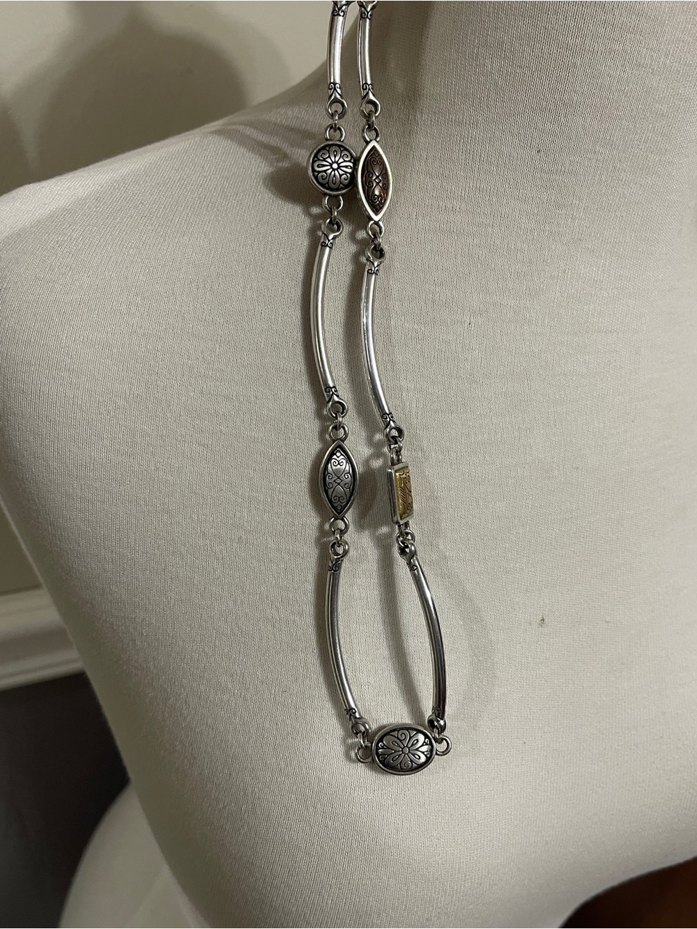 Brighton Retired “Sundance” Etched Gold, Copper, & Silver Toned Toggle Necklace - Picture 3 of 3